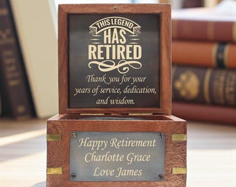 Personalised Royal Gimbal Compass for Retirement Gift: Custom Message Compass in Wooden Box