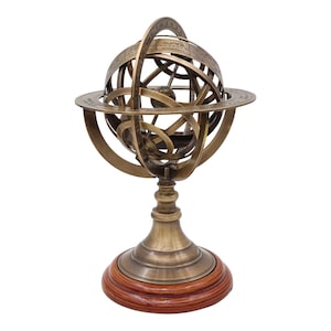 Personalised 22cm Bronze Armillary Sphere with Wood Base - Nautical Astrolabe Gift