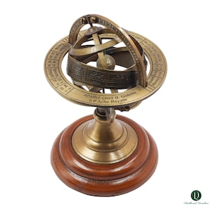 Personalized Armillary Sphere with Custom Text|Vintage Bronze Armillary Globe with Wooden Stand|Engraved 5 Inches Nautical Astrolabe for Him