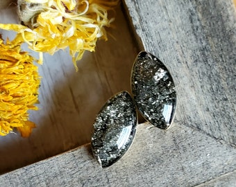 Gold pyrite stud earrings, gemstones, resin, jewelry, bohemian, simple earrings, everyday style