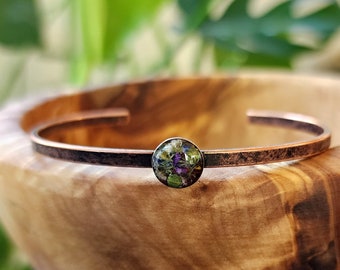 Copper wildflower bracelet, resin, flowers, bangle, cuff bracelet, floral