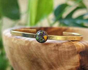 Gold wildflower bracelet, resin, flowers, bangle, cuff bracelet, floral