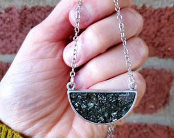 Pyrite antique silver pendant necklace, gemstones, statement necklace,  resin jewelry, resin necklace, silver jewelry, silver necklace