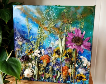 Real Flower Resin Painting, Wall hanging, Wall Decor, Canvas