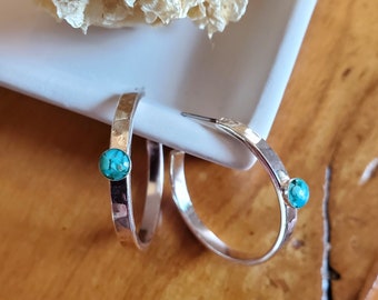 Silver Hoop Earrings, Turquoise,  Gemstones, Silver Jewelry, Resin Jewelry, Stone Jewelry, Hammered Earrings