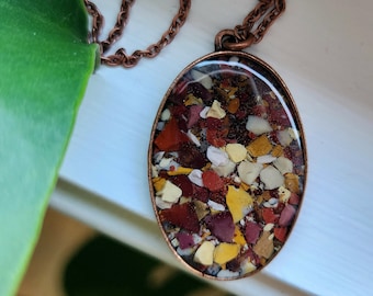 Gemstone necklace,  copper, mooakite jasper,  stone jewelry,  pendant necklace,  resin jewelry