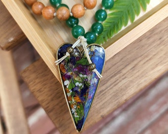 Wildflower Mala necklace, gemstone necklace, resin, beaded necklace, real flowers