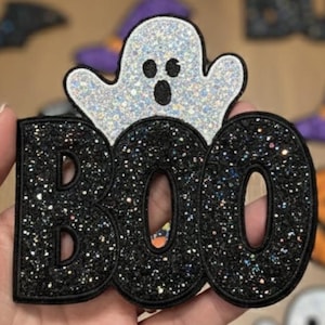 Custom Boo Ghost Sequin Patch, Halloween Glitter Iron-On Applique