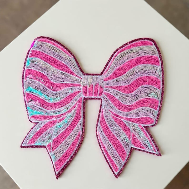 Custom Sequin Bow Patch | Adult size | Shirt size | Iron on Patches image 1