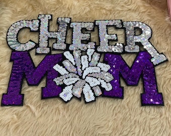 Cheer Mom paillettenpatch | Aangepaste opstrijkappliqué | Logo's met pailletten | Mama paillettenpatches
