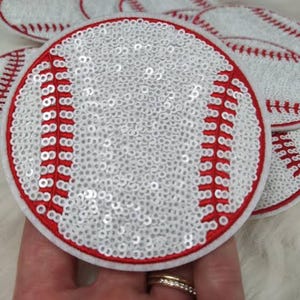 Baseball Sequin Patch | Pretzel Embroidered Patch Iron On | Cute Food Patch | Aesthetic Snack Patch for Jacket Hat Backpack