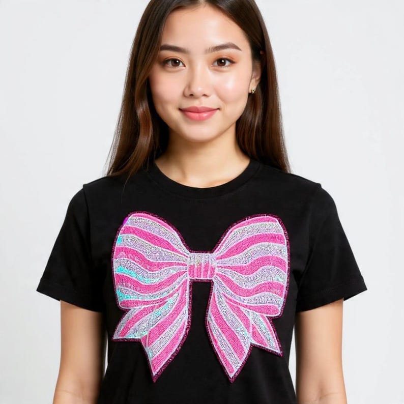 Custom Sequin Bow Patch | Adult size | Shirt size | Iron on Patches image 2