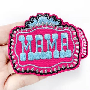 Mama Strykmärke, Broderad Applikation, Rosa & Blå, Gör-det-själv Klädaccessoarer