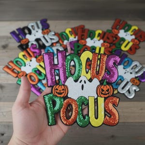 Hocus Pocus Logos | Custom Sequin Applique | Holly Jolly logo | Sequin Patches for Shirts and Jackets