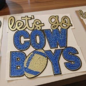 Parche termoadhesivo de lentejuelas personalizado, "Vamos Vaqueros", parche para chaqueta DIY