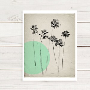 California Palm Trees Mint Green Print Vintage Inspired Illustration Archival Paper OR Canvas image 4