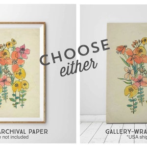 Watercolor and Ink Flowers Archival Print Modern Bohemian Art, 8x10, 5x7, 9x12 or 11x14 image 2