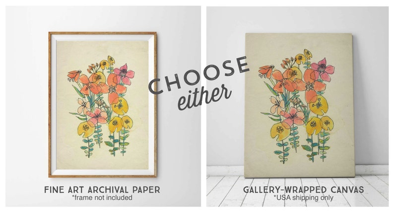 Watercolor and Ink Flowers Archival Print Modern Bohemian Art, 8x10, 5x7, 9x12 or 11x14 image 2