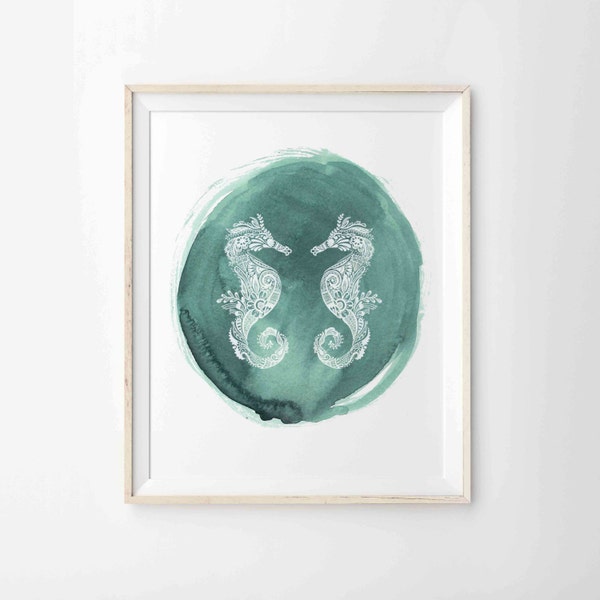 Paisley Seahorses - Watercolor Print - Archival Paper or Canvas