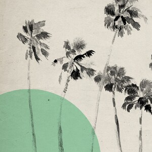 California Palm Trees Mint Green Print Vintage Inspired Illustration Archival Paper OR Canvas image 3