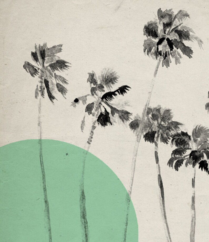 California Palm Trees Mint Green Print Vintage Inspired Illustration Archival Paper OR Canvas image 3