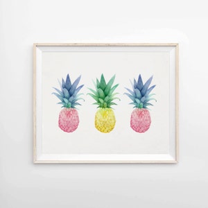 Pineapple Trio Archival Pineapple Print Pineapple Art Print Tropical Decor Giclee Print Art & Collectibles Pineapple Decor image 1