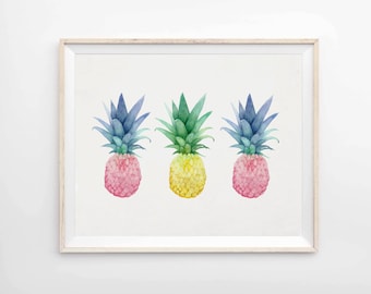 Pineapple Trio - Archival Pineapple Print - Pineapple Art Print - Tropical Decor - Giclee Print - Art & Collectibles - Pineapple Decor