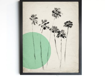 California Palm Trees (Mint Green) Print - Vintage Inspired Illustration - Archival Paper OR Canvas