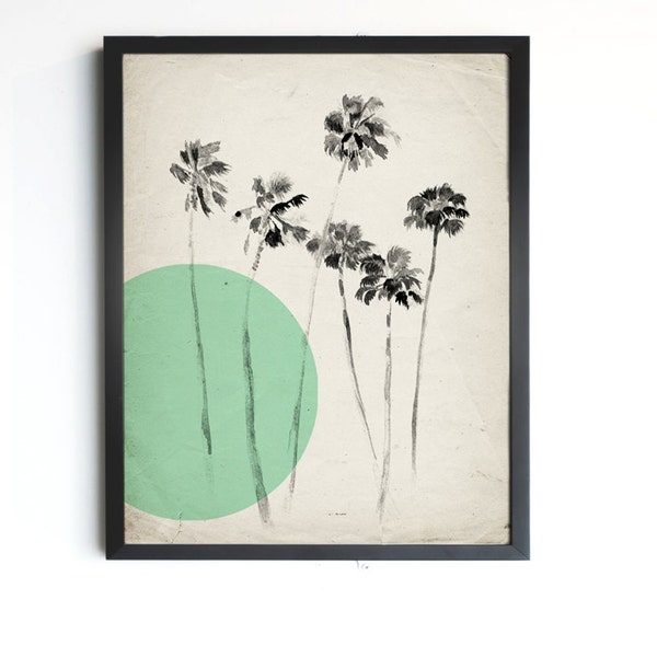 California Palm Trees (Mint Green) Print - Vintage Inspired Illustration - Archival Paper OR Canvas