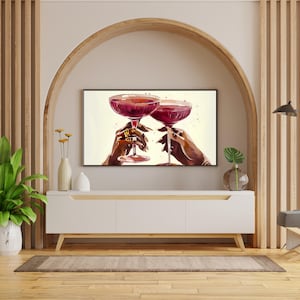 Digital Wall Art Hands Holding Wine Glasses, Modern Afro Chic Printable Decor for Living Room, Elegant Home Aesthetic Artwork