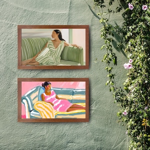 Minimalist Woman Digital Art Bundle, Modern Relaxed Female Printable Wall Art Set, Boho Pastel Aesthetic Decor for Living Room