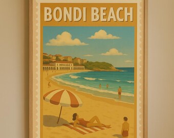 Póster de viaje vintage de Bondi Beach: Impresión retro de la costa australiana (descarga digital)