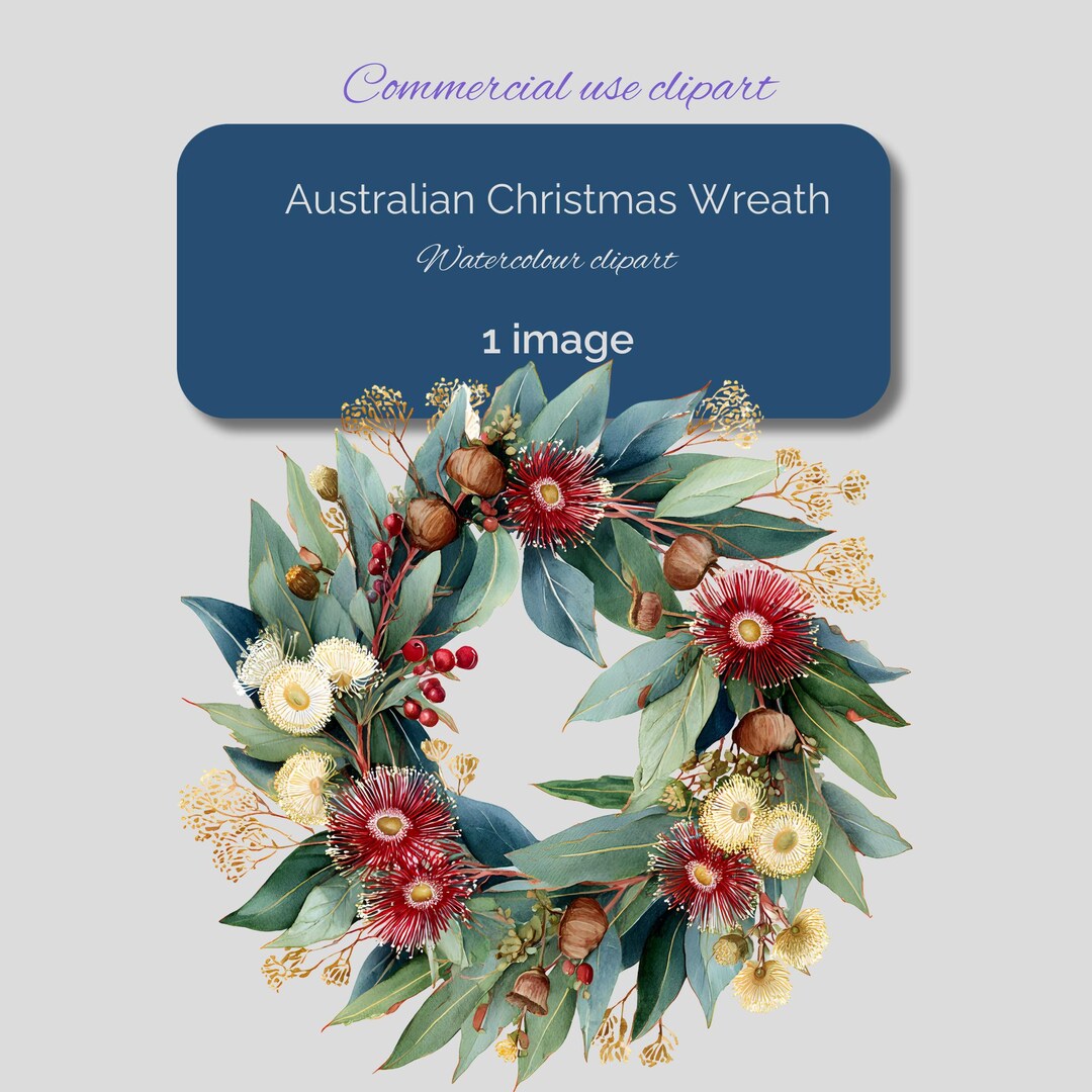 Australian Christmas Wreath Watercolor Clipart Eucalyptus, Gum Blossom — free download