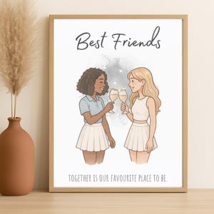Best Friends Wall Art | Digital Download | Cute Tenniscore Poster | Friendship Gift for Her | Modern Printable Poster PNG JPG PDF