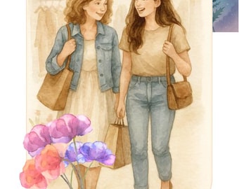 Mutter und Tochter Aquarell Kunstdruck: Sentimentales Familiengeschenk (Digitaler Download)