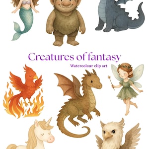 Creatures of Fantasy | Whimsical Watercolour Clip Art | Magical Animals PNG
