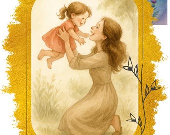 Mutter und Tochter Aquarell Kunstdruck: Herzliches Familiengeschenk (Digitaler Download)