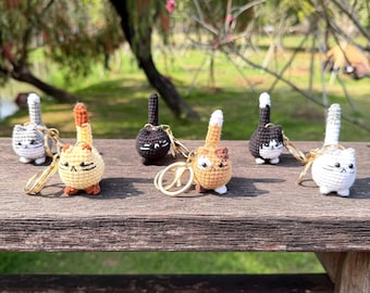 Handgemaakte amigurumi-kittysleutelhanger, minigaren dierensleutelhanger, cadeau voor kattenliefhebbers