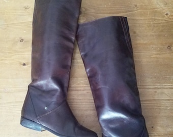Amazing  Vintage 1980s Designer AIGNER Bohemian Hippie Leather Brown Knee High Riding Boots