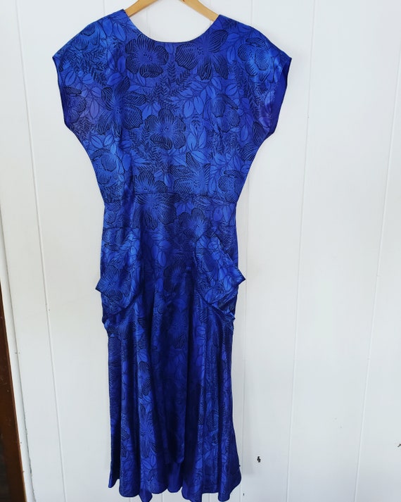 GoRgEoUs Vintage Blue Floral Swing Party Dress - image 5