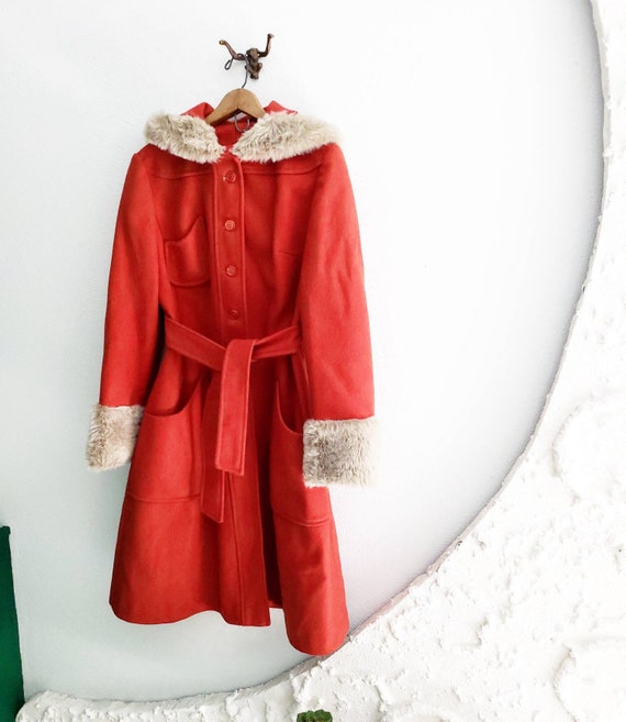 Gorgeous Burnt Orange Red 1950s 1960s Faux Fur Co… - image 2