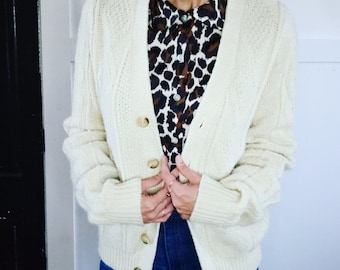 Vintage Stix Baer and Fuller Cream White  Cable Knit Sweater Cardigan