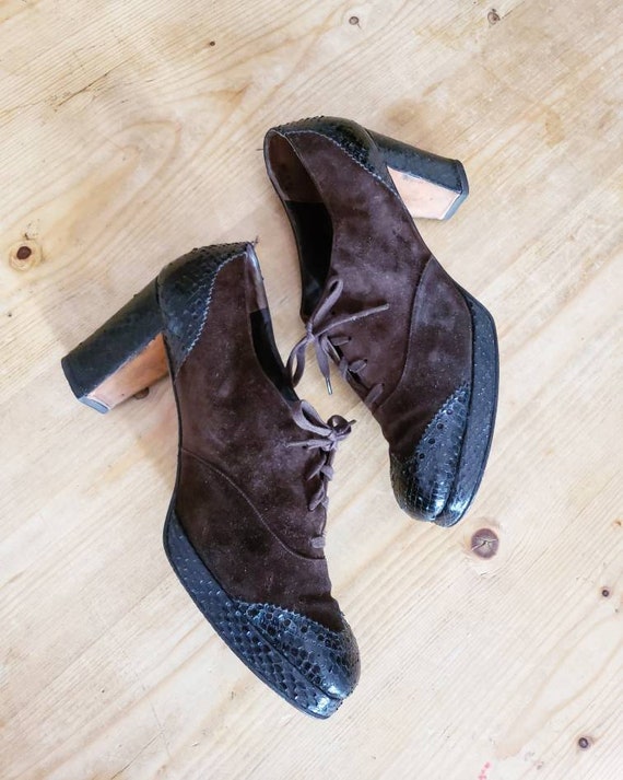 Amazing Vintage Suede 1940s 1950s Brown Black Snak