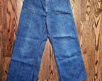 Amazing Vintage WIDE LEG High Waisted Swink Womens work Pant Bell Bottom Dark Blue Denim Jean Pants