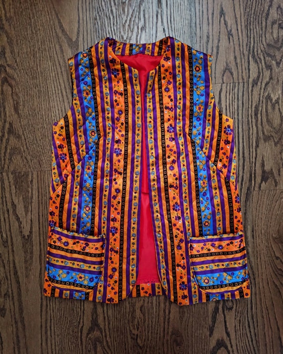 Vintage Funky 1970s Hippie Bright Orange Floral Q… - image 2