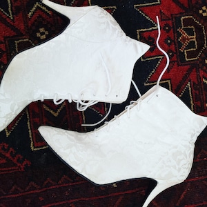 Vintage 1980s Lacey Studio 6 MADONNA White Lace Ankle Pointy Boots image 1