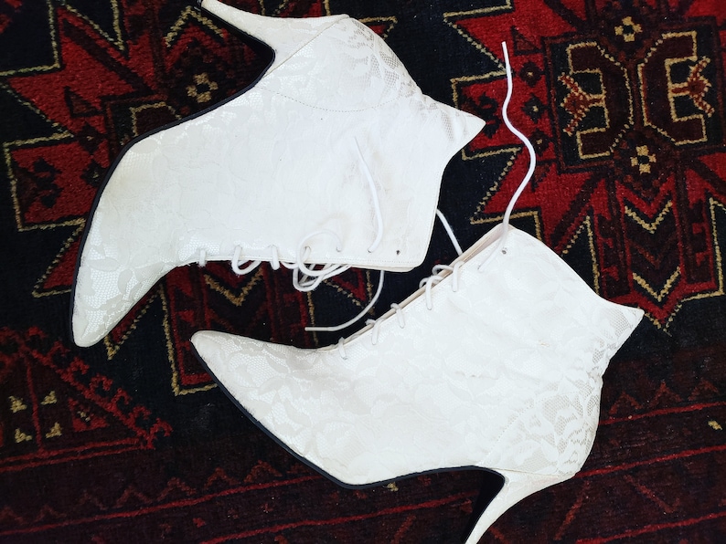 Vintage 1980s Lacey Studio 6 MADONNA White Lace Ankle Pointy Boots image 1