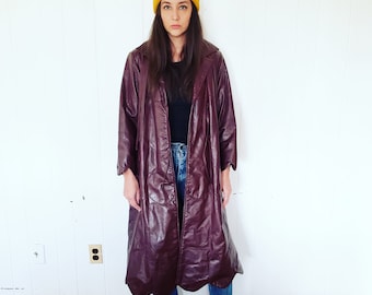 Gorgeous 1970s Warm Burgundy Brown Flower Pedal Leather Hippy Boho Coat Jacket Coat