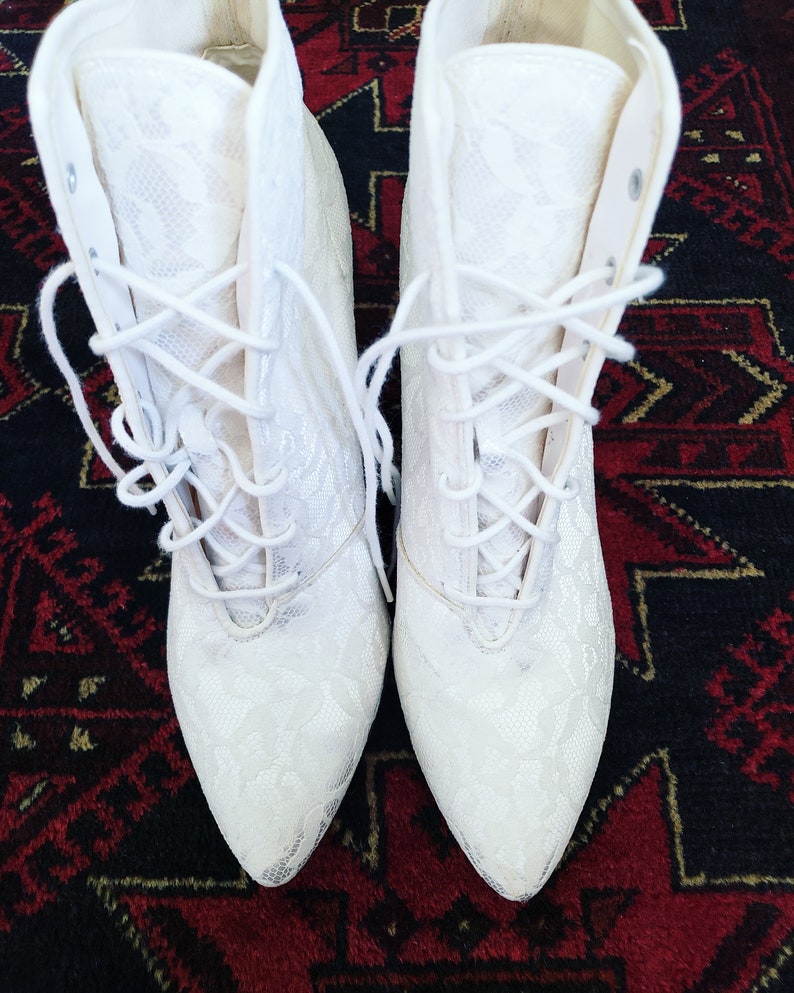 Vintage 1980s Lacey Studio 6 MADONNA White Lace Ankle Pointy Boots image 3