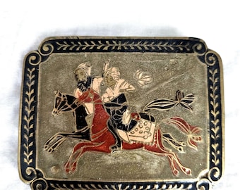 Vintage Large Brass Japanese Warriors on Horseback Belt Buckle